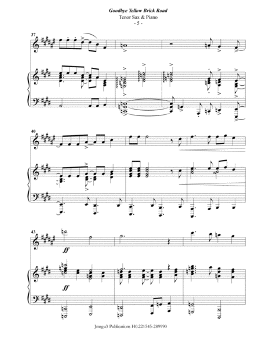 Goodbye Yellow Brick Road Tenor Saxophone scores gallery preview page 5