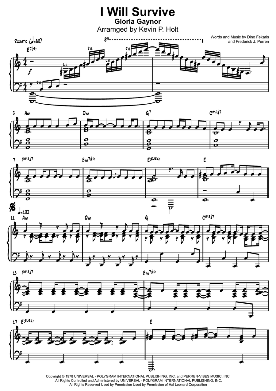 I Will Survive Piano Solo scores gallery preview page 1