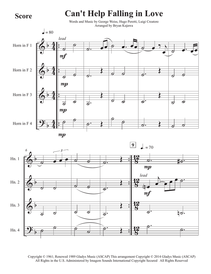 Can't Help Falling In Love Horn Solo scores gallery preview page 1