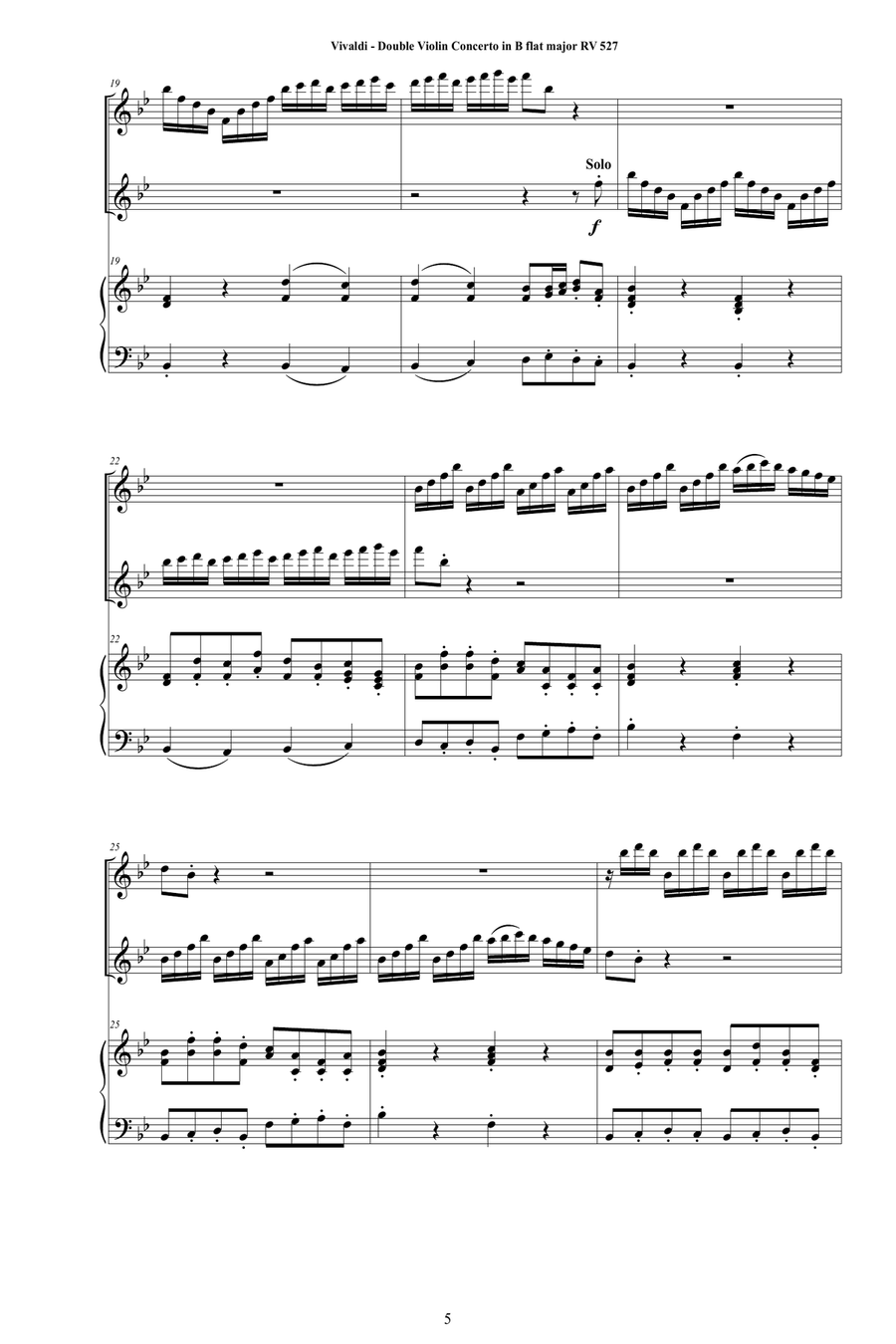 Vivaldi - Double Violin Concerto in B flat major RV 527 for Two Violins and Piano - Score-Parts String Duet scores gallery preview page 5