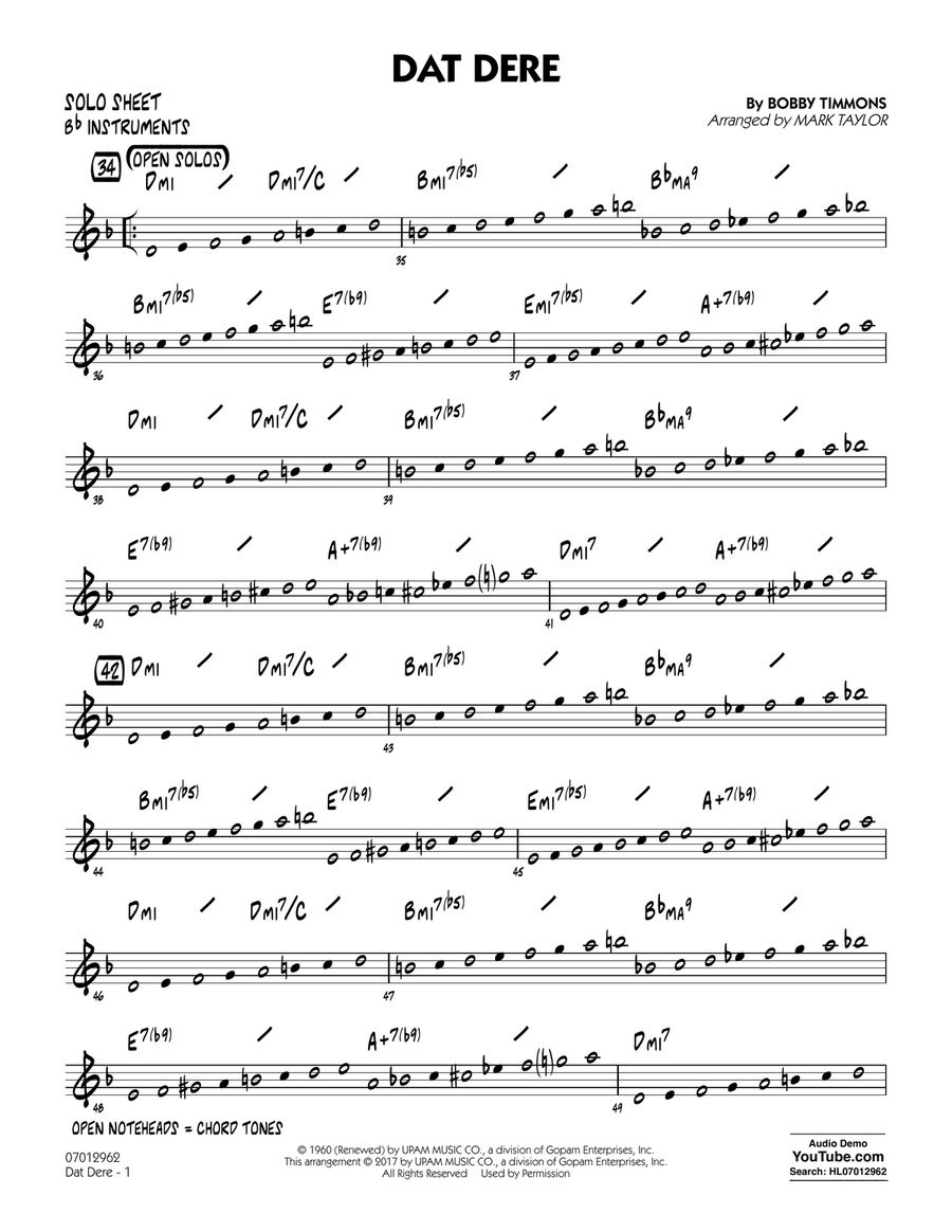 Dat Dere - Bb Solo Sheet Jazz Ensemble scores gallery preview page 1