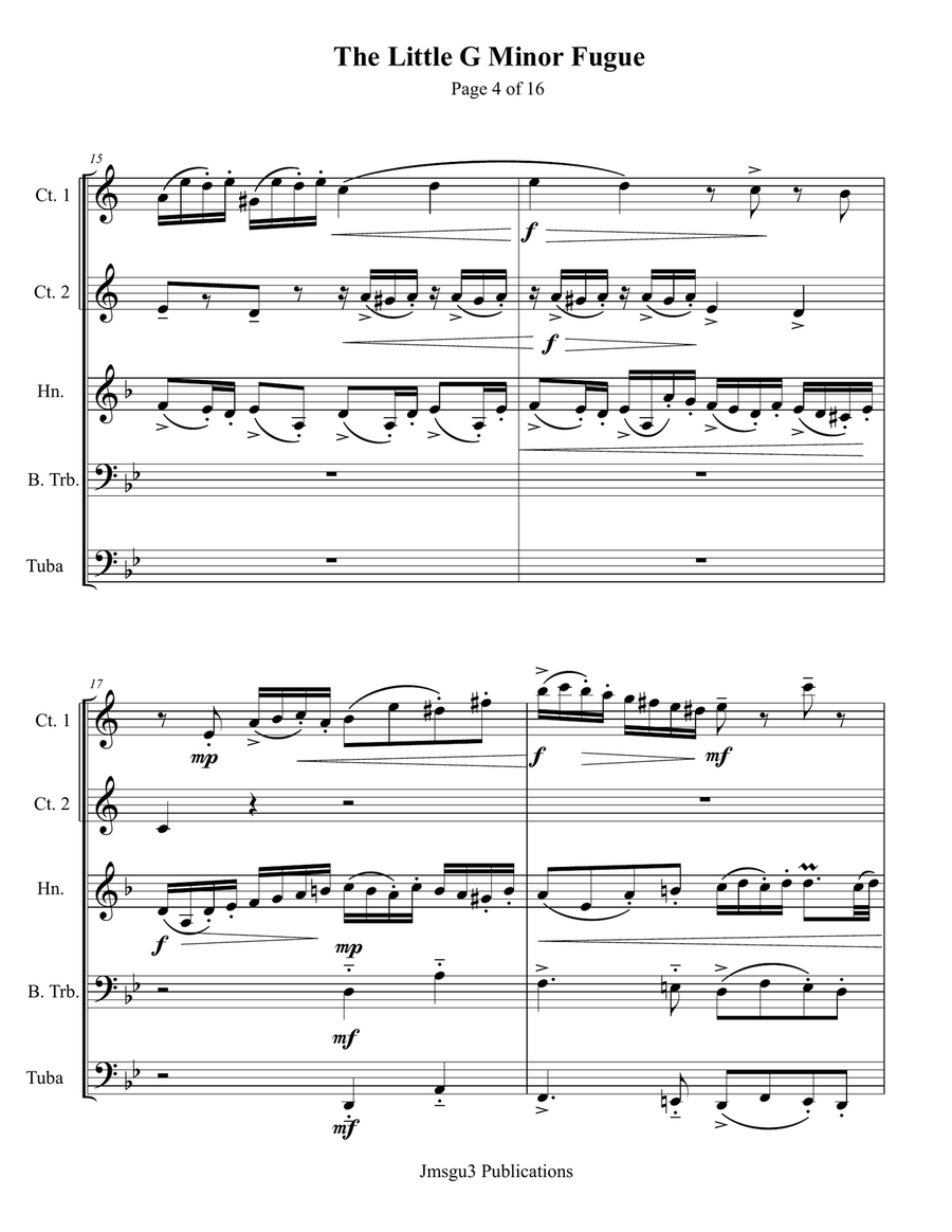 Bach: The Little Fugue in G Minor BWV 578 for Brass Quintet Brass Quintet scores gallery preview page 4