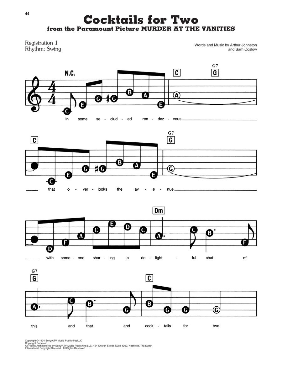 Cocktails For Two Cocktails For Two Electronic Keyboard scores gallery preview page 1
