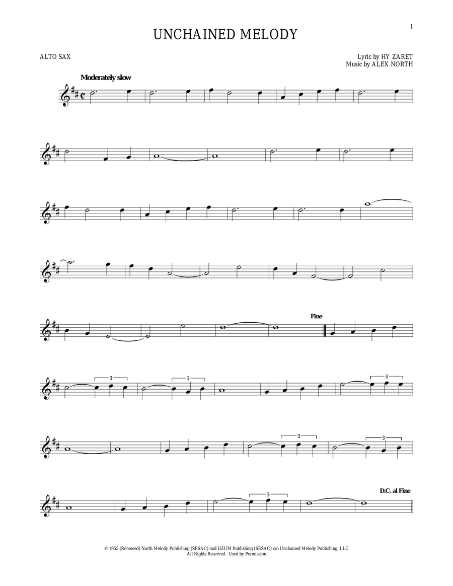 Unchained Melody Alto Saxophone scores gallery preview page 1