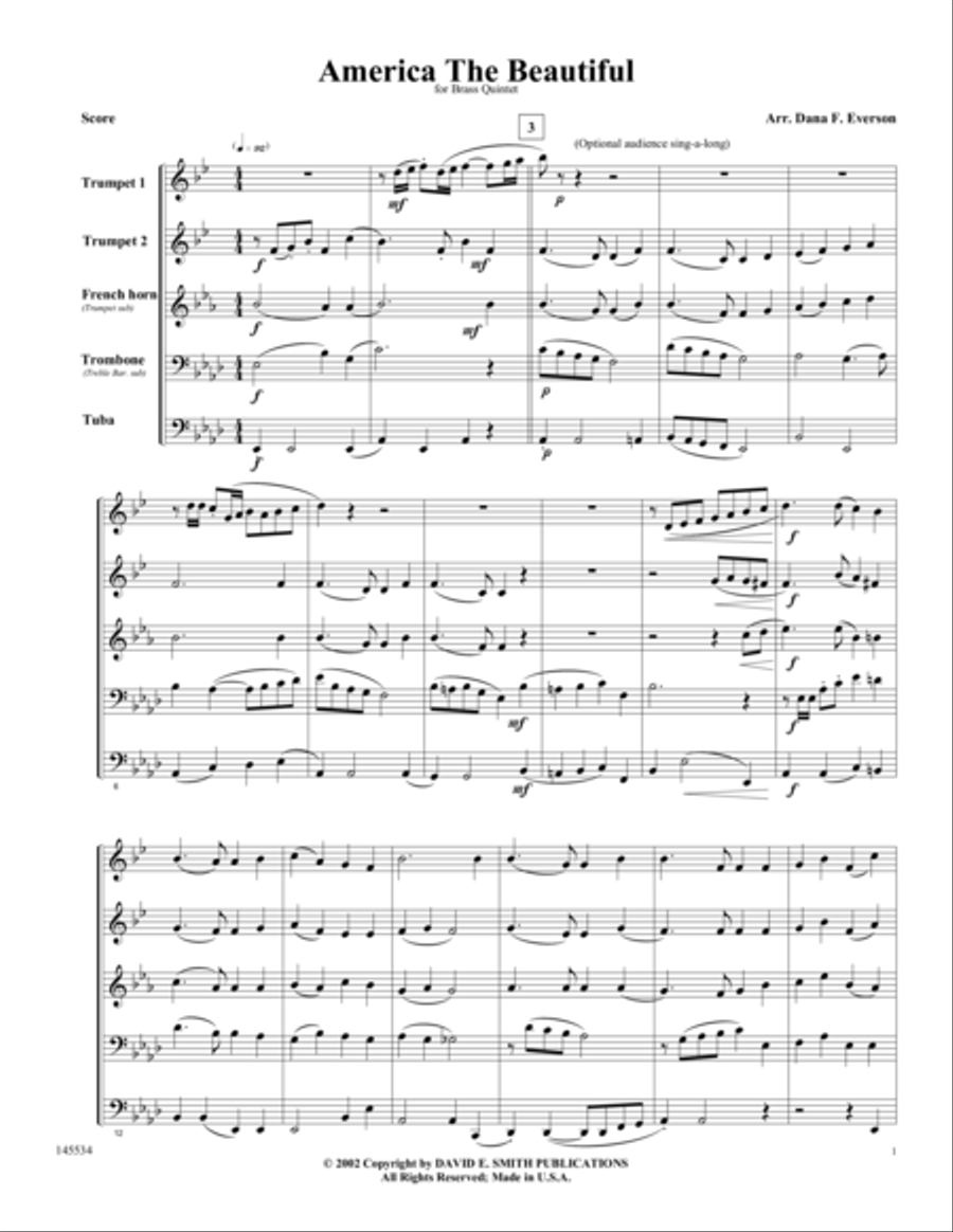 America The Beautiful Brass Quintet scores gallery preview page 1