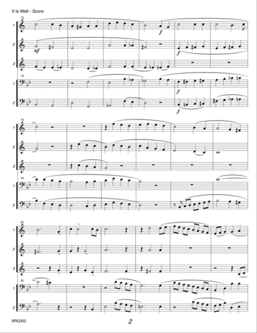 IT IS WELL WITH MY SOUL - 3 TRUMPETS & 2 TROMBONES (unaccompanied) Brass Ensemble scores gallery preview page 2