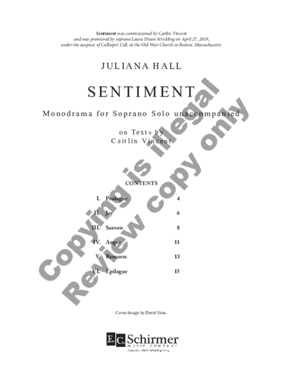 Sentiment: Monodrama for Soprano Solo unaccompanied on texts by Caitlin Vincent