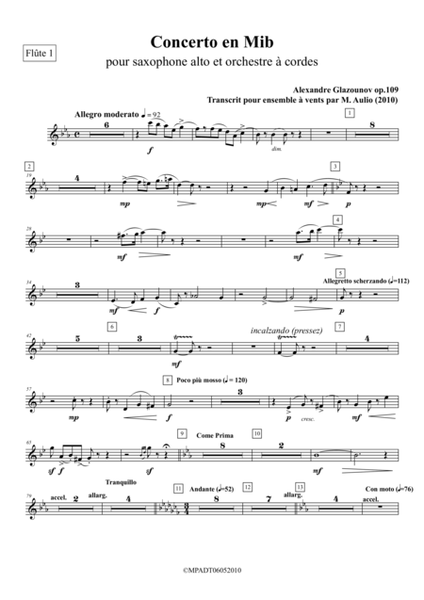 Concerto for Alto Saxophone & Strings Op.109bis, transcribed for wind ensemble - set of parts