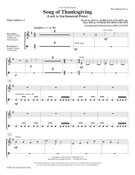 Song of Thanksgiving (Lord, to You Immortal Praise) (arr. Leavitt) - Percussion 1 & 2