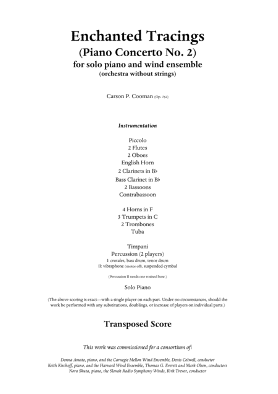 Carson Cooman: Enchanted Tracings (Piano Concerto No. 2) (2008) for solo piano and wind ensemble, sc Large Ensemble scores gallery preview page 1