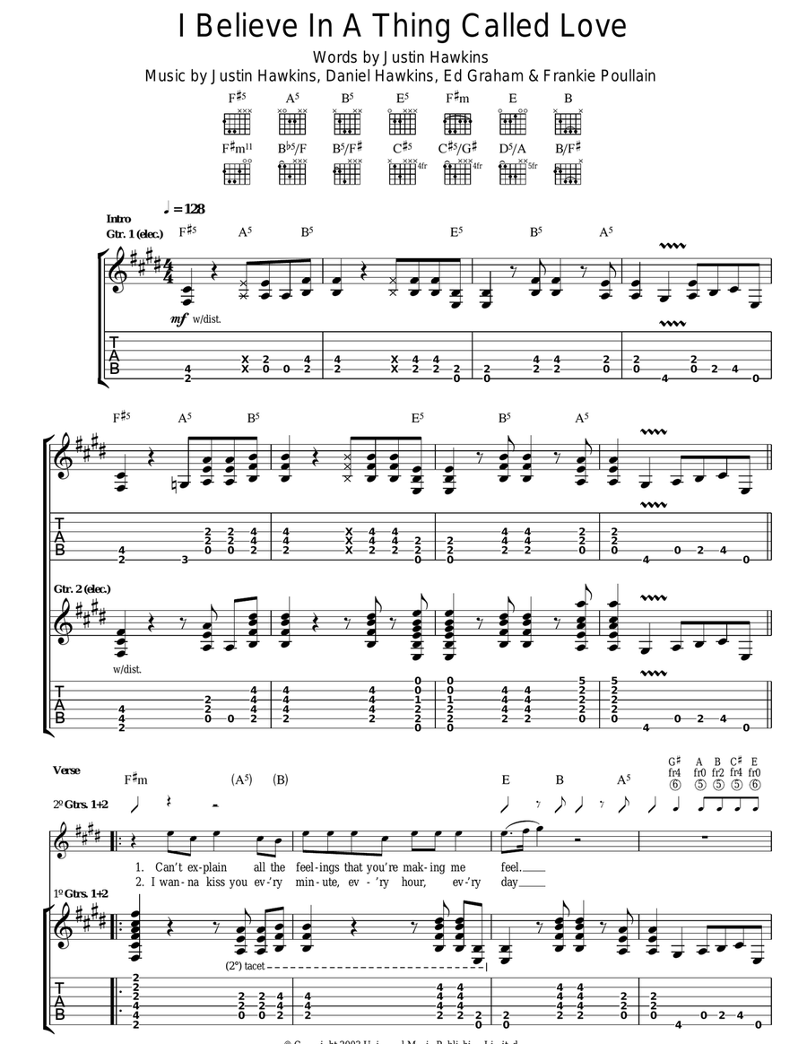 I Believe In A Thing Called Love Acoustic Guitar scores gallery preview page 1