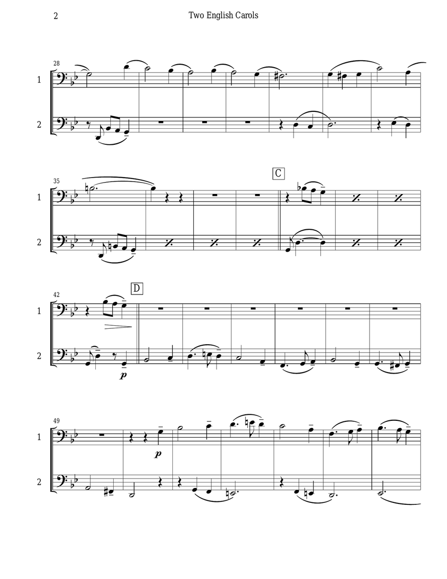 Two English Carols (Coventry Carol; What Child Is This?) - Tuba Duet Euphonium scores gallery preview page 2