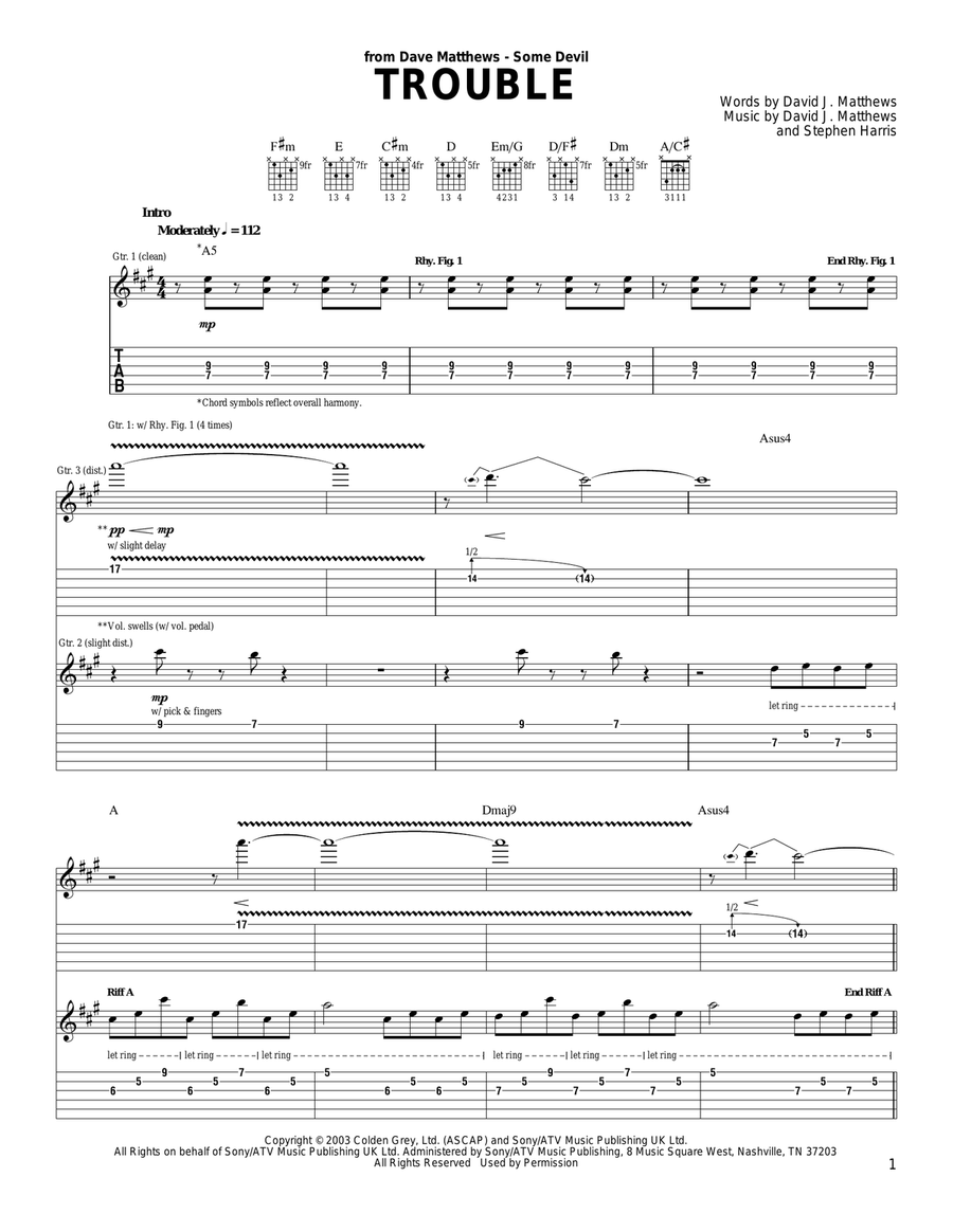 Trouble Acoustic Guitar scores gallery preview page 1