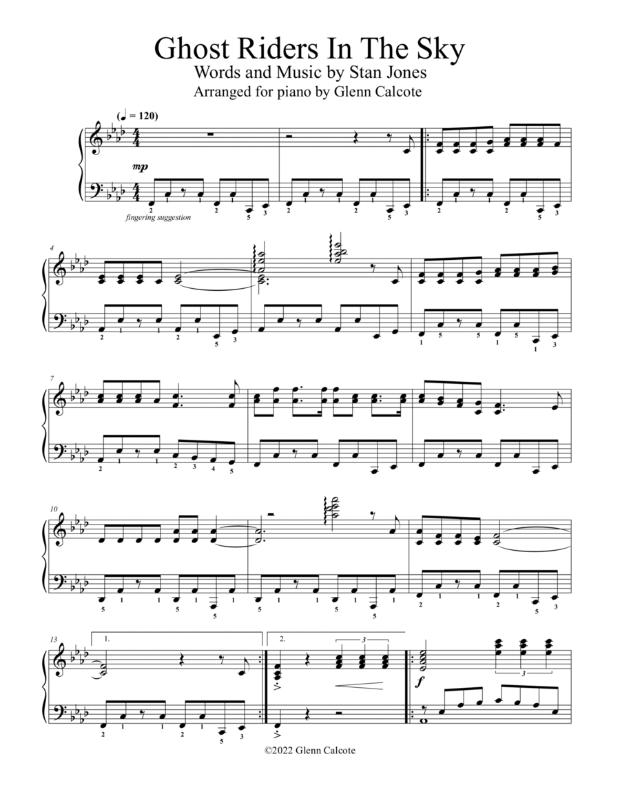 (ghost) Riders In The Sky (a Cowboy Legend) Piano Solo scores gallery preview page 1