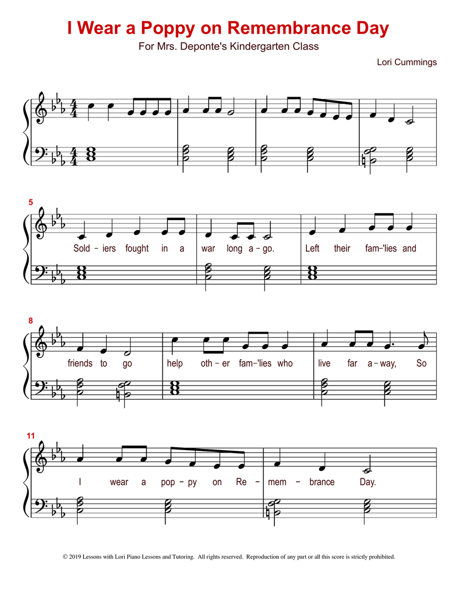 I Wear a Poppy on Remembrance Day Unison Choir scores gallery preview page 2