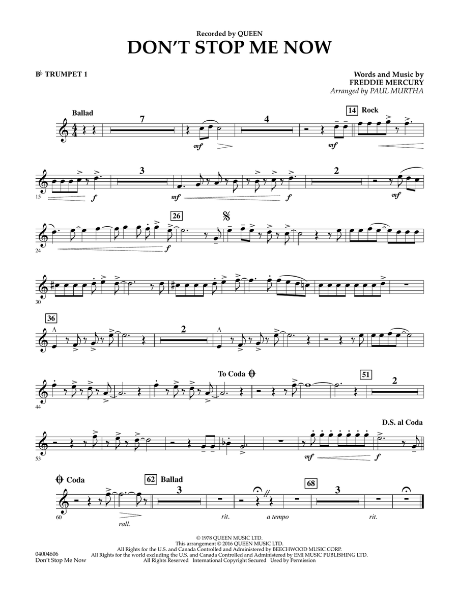 Don't Stop Me Now - Bb Trumpet 1 Concert Band scores gallery preview page 1