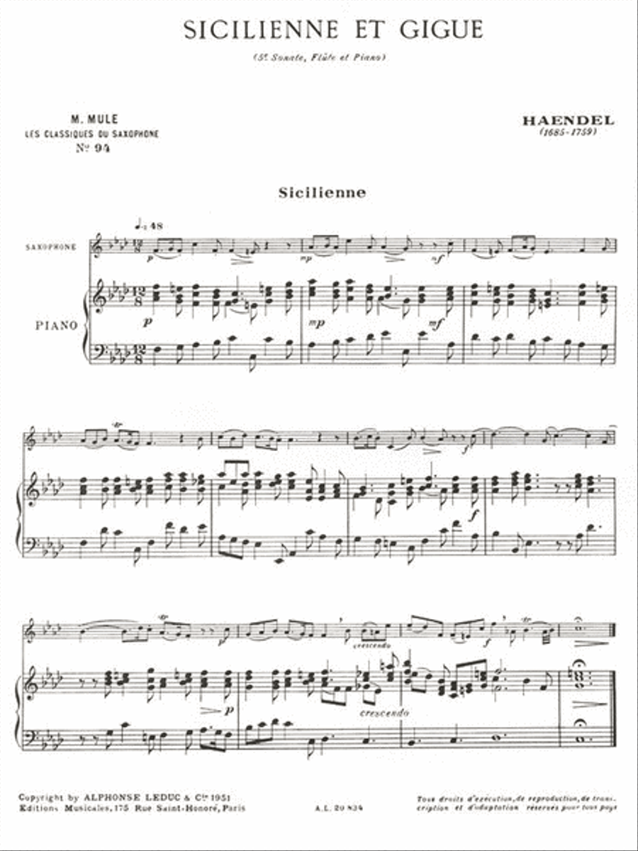 Sicilienne And Gigue, Arranged For Saxophone By Marcel Mule Saxophone scores gallery preview page 2