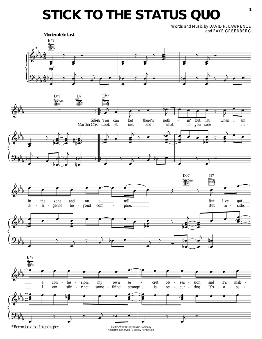 Stick To The Status Quo Piano, Vocal, Guitar scores gallery preview page 1