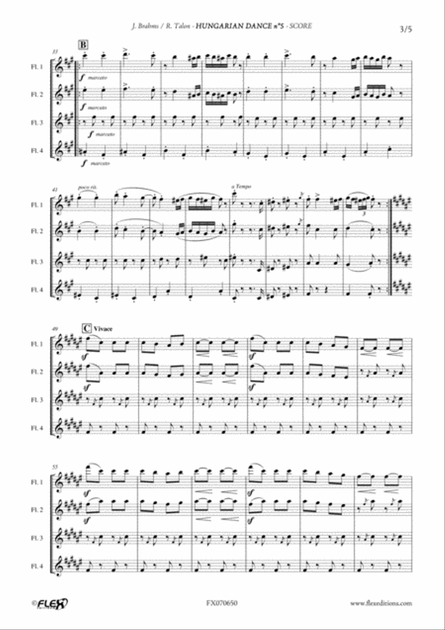 Hungarian Dance No. 5 Hungarian Dance No. 5 Flute Quartet scores gallery preview page 3