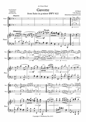 Book cover for Bach - Gavotte in G Minor - 2nd. Viola Part & New Piano Part - Suzuki Bk.3