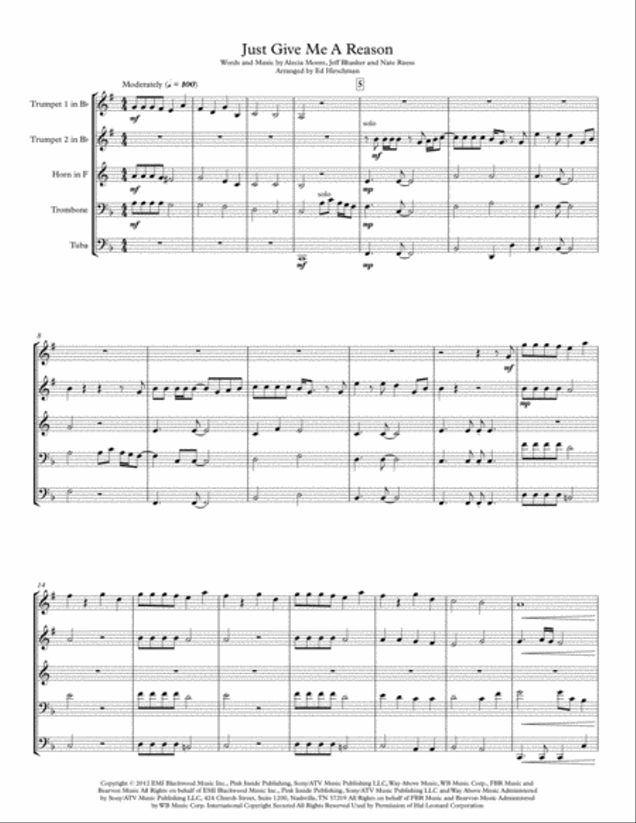 Just Give Me A Reason Brass Ensemble scores gallery preview page 2