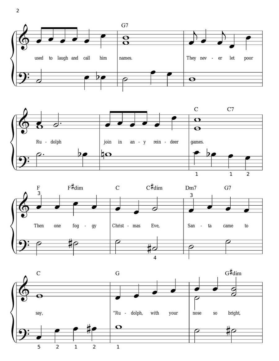 Rudolph The Red-Nosed Reindeer Easy Piano scores gallery preview page 2