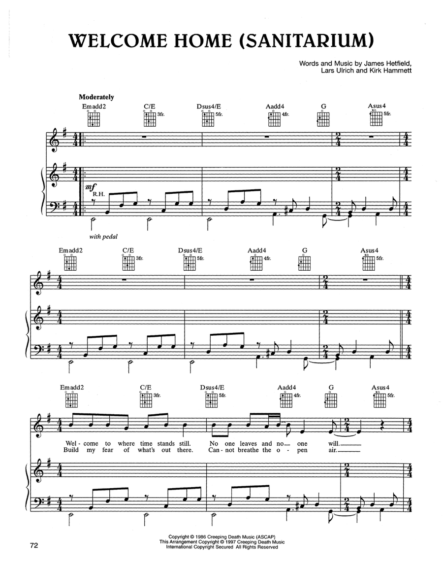 Welcome Home (Sanitarium) Piano, Vocal, Guitar scores gallery preview page 1