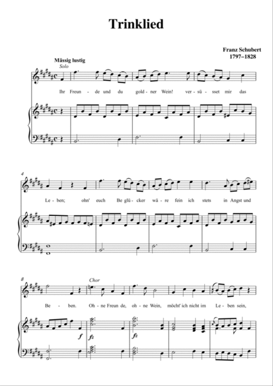 Schubert-Trinklied in B for Vocal and Piano Voice scores gallery preview page 2