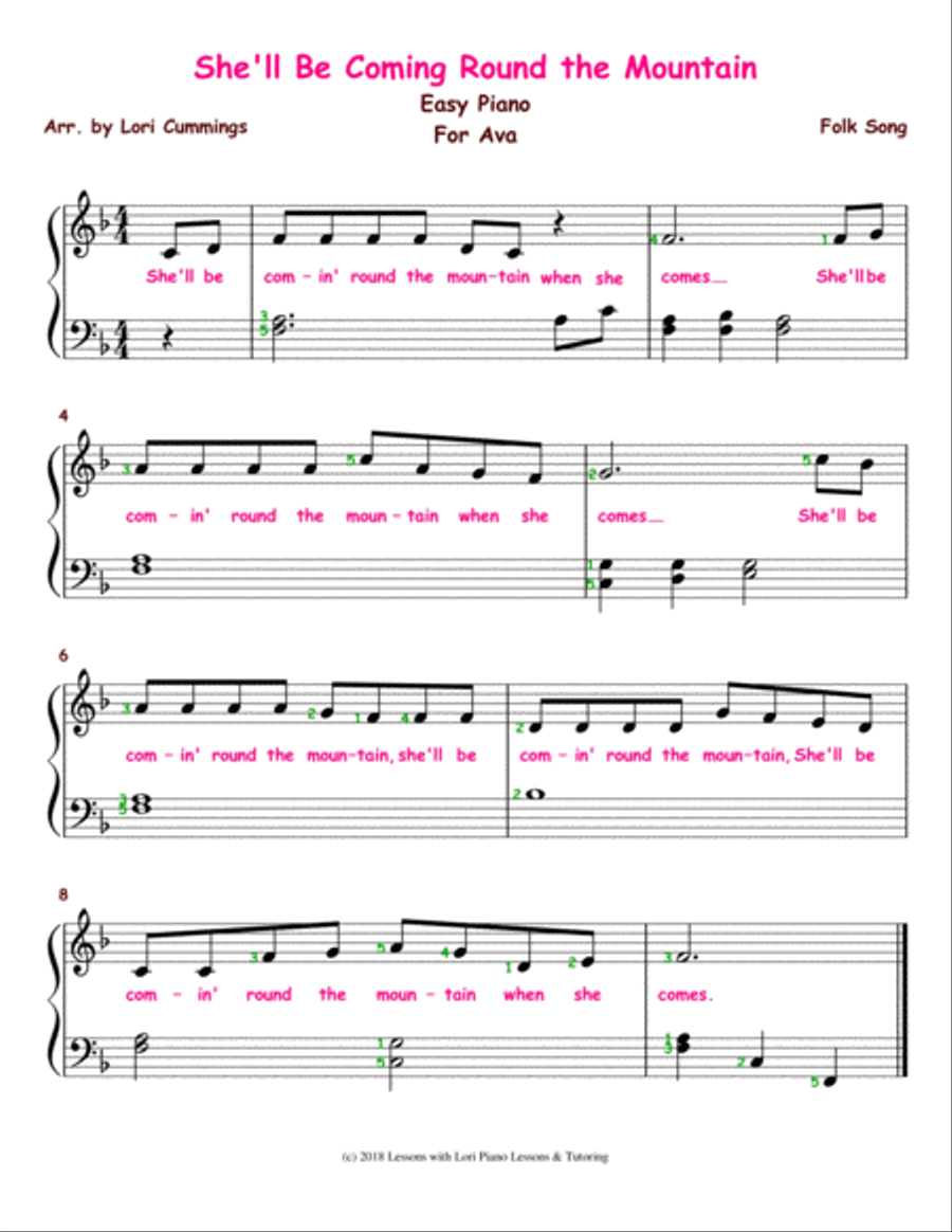 She'll Be Comin' Round the Mountain Piano Method scores gallery preview page 1