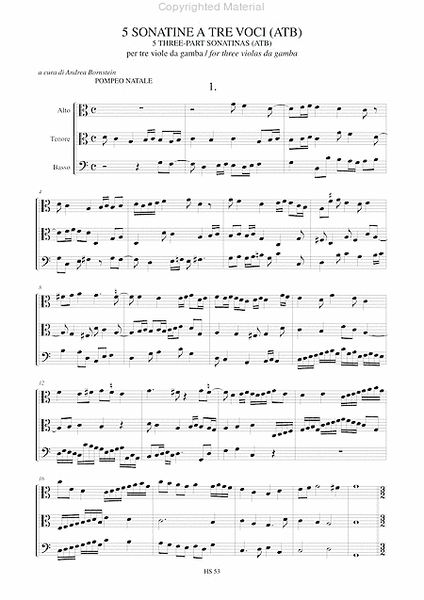 5 three-part Sonatinas (ATB) (Roma 1674/81) for 3 Viols