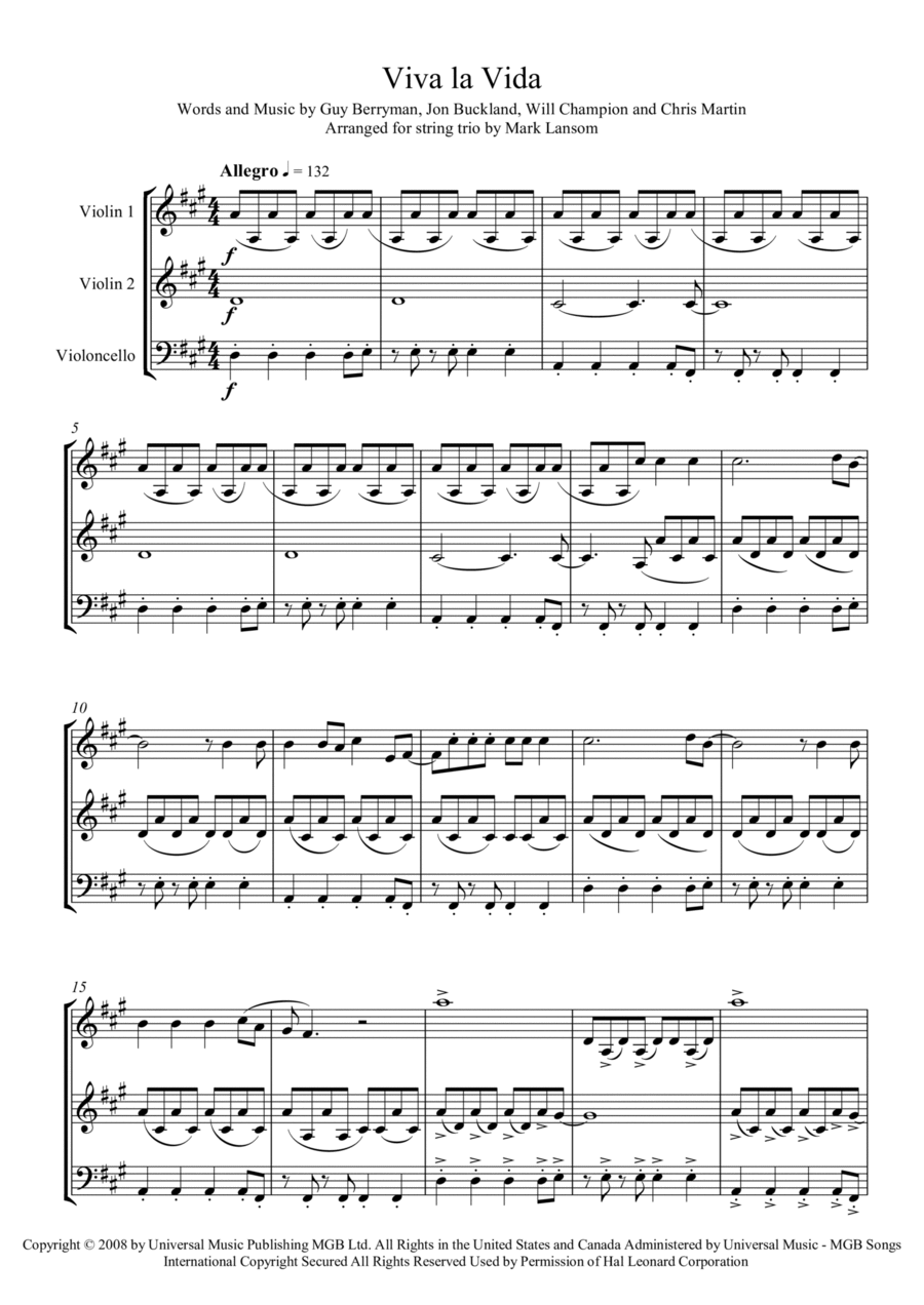 Viva La Vida String Trio scores gallery preview page 1