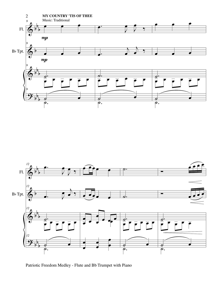 PATRIOTIC FREEDOM MEDLEY (Flute and Bb Trumpet with Piano/Score and Parts) Flute scores gallery preview page 3