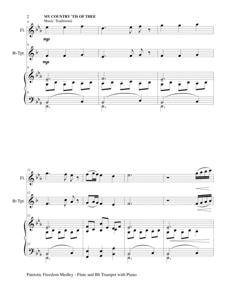 PATRIOTIC FREEDOM MEDLEY (Flute and Bb Trumpet with Piano/Score and Parts) image number null