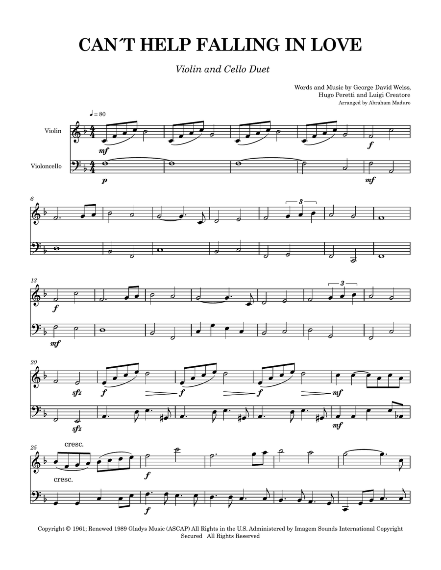 Can't Help Falling In Love String Duet scores gallery preview page 2
