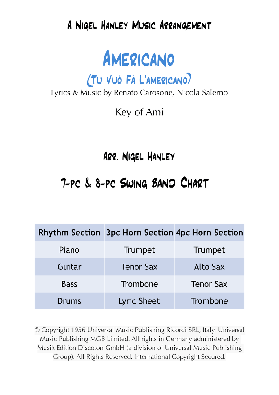 Tu Vuo Fa L Americano Jazz Ensemble scores gallery preview page 4