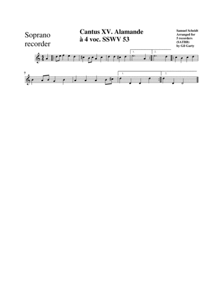 Alamande (Allemande) SSWV 53 (arrangement for 5 recorders)
