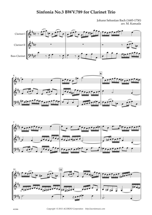 Sinfonia No.3 BWV.789 for Clarinet Trio