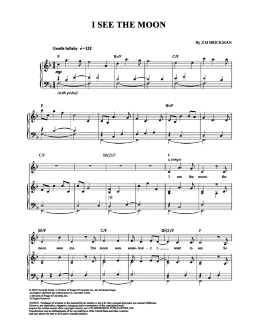 I See the Moon Piano, Vocal, Guitar scores gallery preview page 1