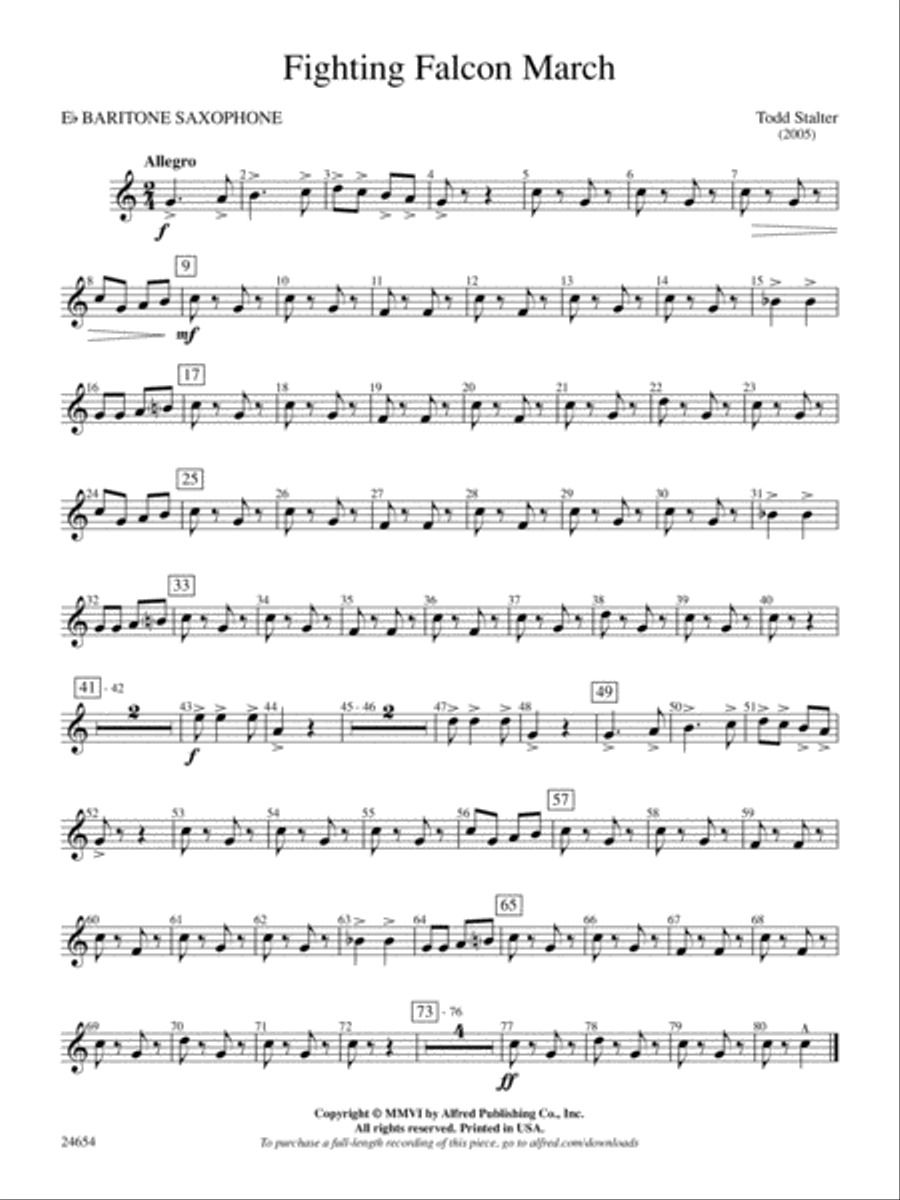 Fighting Falcon March: E-flat Baritone Saxophone Concert Band scores gallery preview page 1
