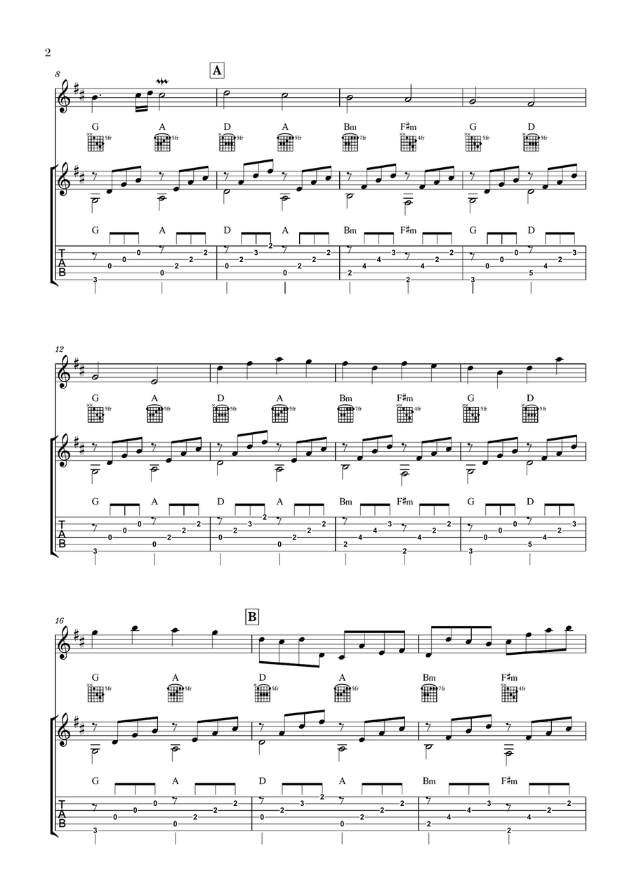 Canon in D for Violin and Guitar (Notation and Tab included) String Duet scores gallery preview page 2