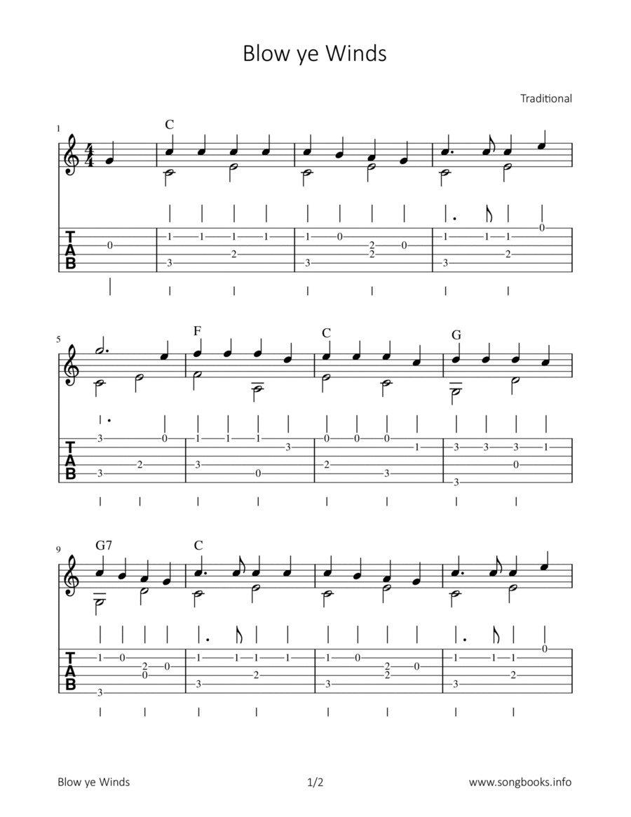 Blow ye Winds Acoustic Guitar scores gallery preview page 1