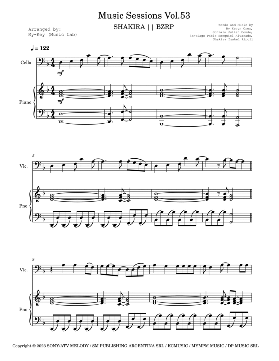 Shakira: Bzrp Music Sessions Vol. 53 Piano scores gallery preview page 1