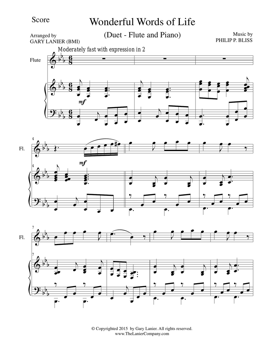 WONDERFUL WORDS OF LIFE (Duet – Flute and Piano/Score and Parts) Woodwind Duet scores gallery preview page 1