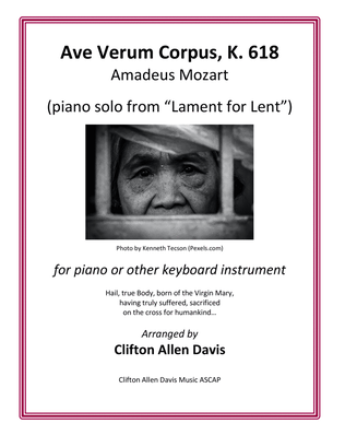 Book cover for Ave Verum Corpus (Mozart) arranged for solo piano by Clifton Davis