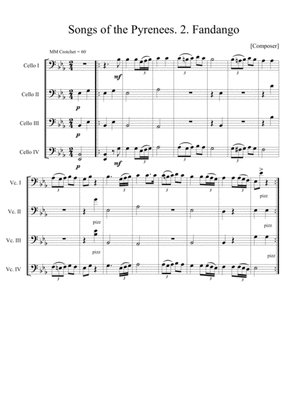 Songs of the Pyrenees no.2, Fandango, for cello quartet