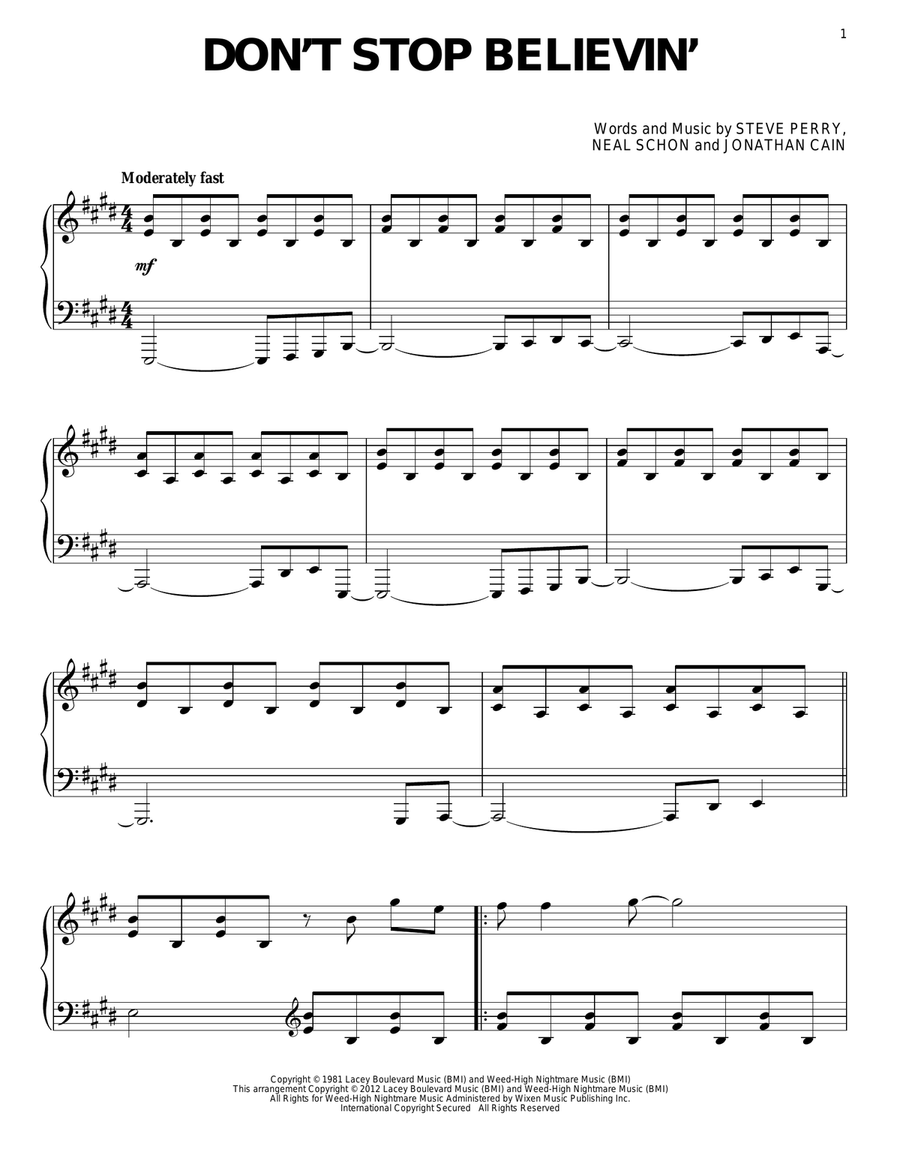 Don't Stop Believin' Piano Solo scores gallery preview page 1