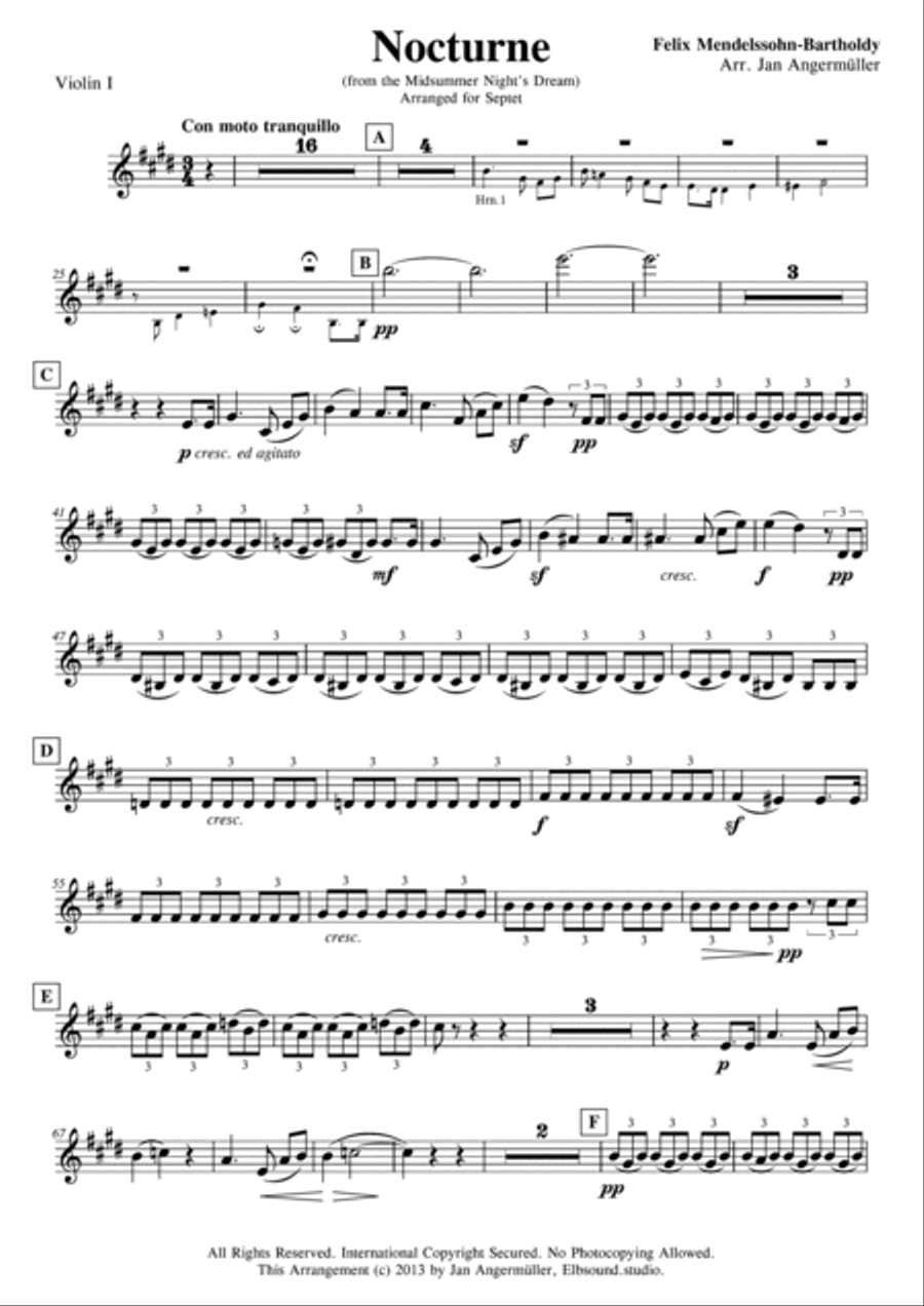 Nocturne for Septet (from Midsummer Night's Dream - StrQrt, Fl, 2Hrns) Chamber Orchestra scores gallery preview page 3