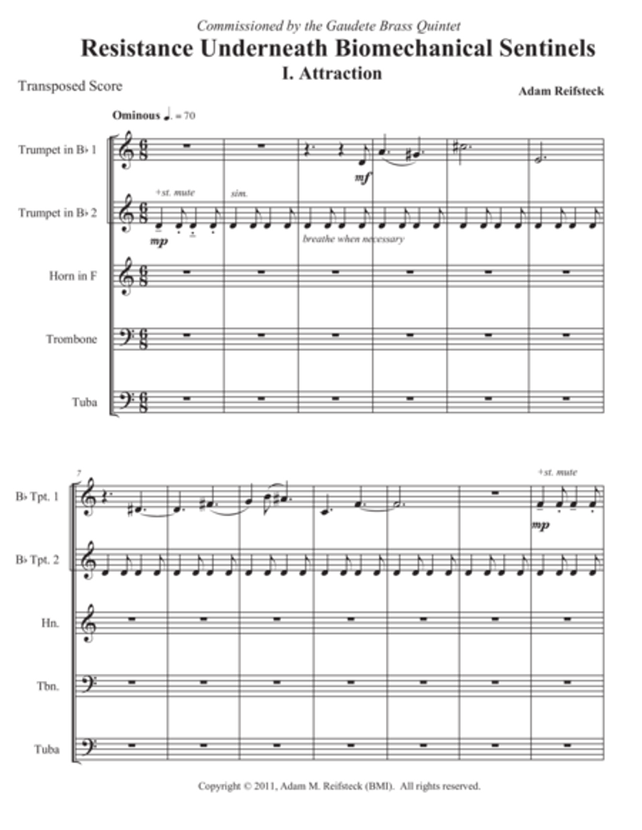 Resistance Underneath Biomechanical Sentinels Brass Ensemble scores gallery preview page 1