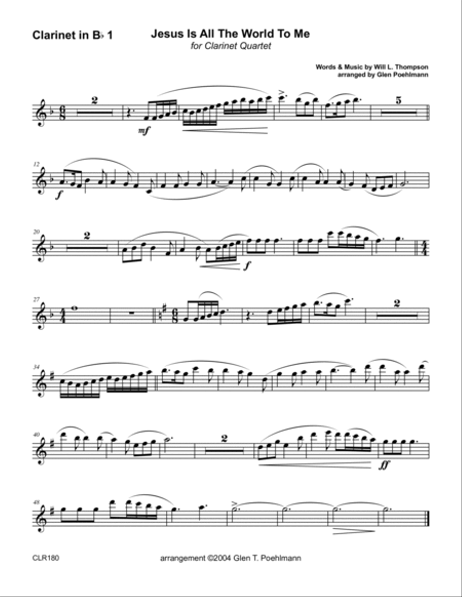 JESUS IS ALL THE WORLD TO ME - CLARINET QUARTET (unaccompanied) Clarinet Quartet scores gallery preview page 4