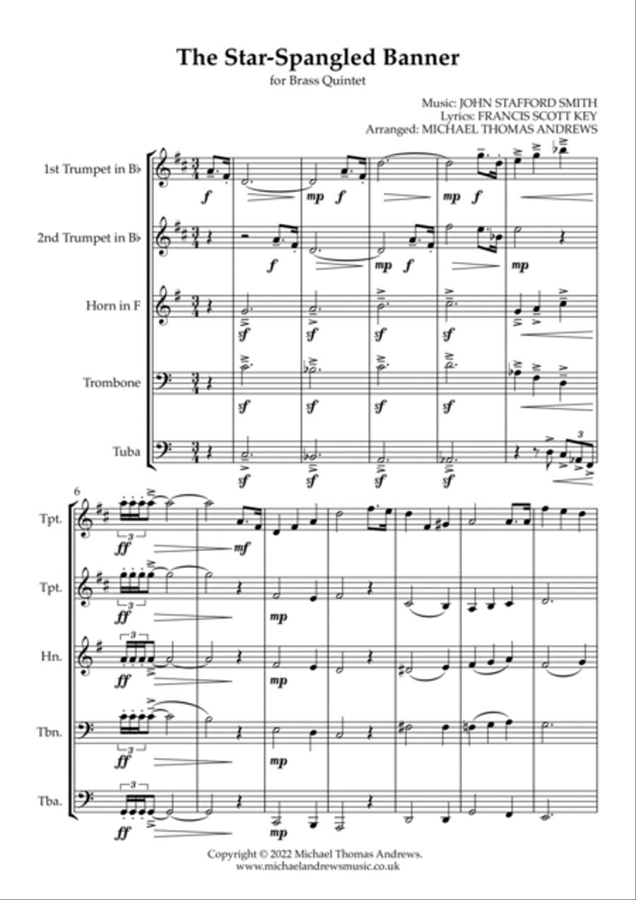 The Star-Spangled Banner (for Brass Quintet) Brass Quintet scores gallery preview page 2